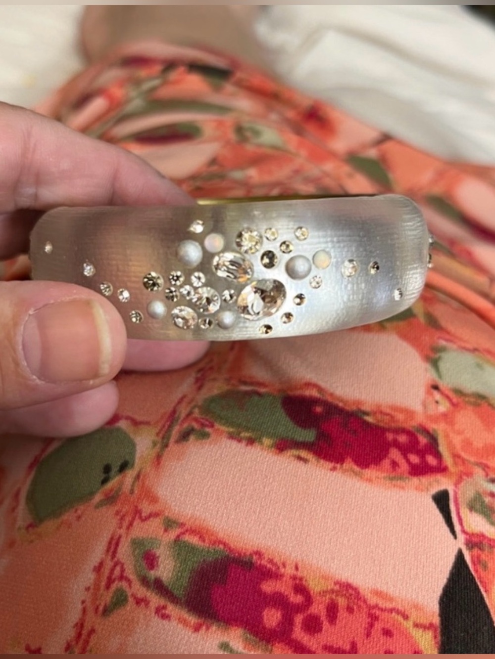Alexis Bittar Frosted Lucite Cuff with Crystal and Pearl Accents